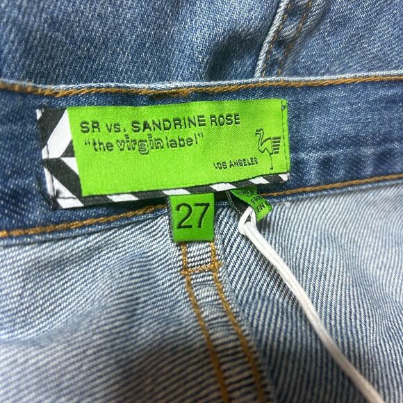 Sandrine Rose Patchwork Straight Leg High Rise Jeans Ocean Blue Women's 27 NWT - Picture 2 of 8